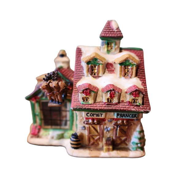Enchanted Christmas Village "Santa's Stables" Porcelain Lighted House - Picture 3 of 5